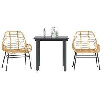 vidaXL 3-delige Tuinset poly rattan glas bruin, Verzenden, Nieuw, 2 zitplaatsen, Tuinset