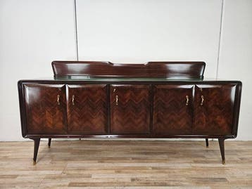 Credenza - Sideboard uit de jaren 60 in mahonie met glazen