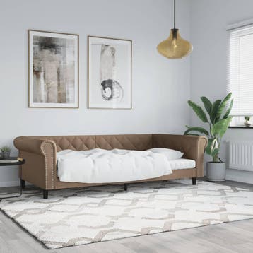 vidaXL Slaapbank 100x200 cm kunstleer cappuccinokleurig, Huis en Inrichting, Overige materialen, 100 cm, Eenpersoons, Bruin