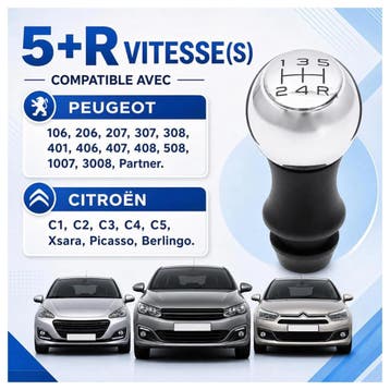VJOLI pookknop 5 versnellingen zilver Peugeot/Citroën, Verzenden, Nieuw