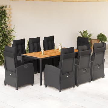 vidaXL 9-delige Tuinset poly rattan zwart, Verzenden, Nieuw, 8 zitplaatsen, Tuinset