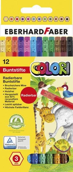 Kleurpotloden met Gum Etui - 12 Stuks, Nieuw