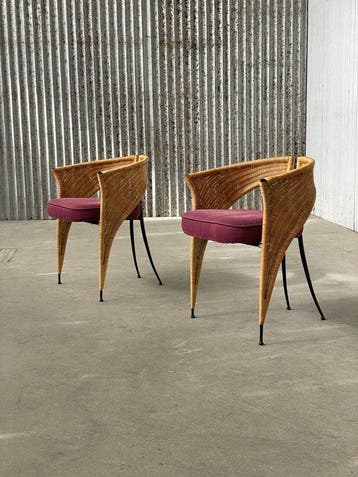 Stoel (2) - Rattan, Metaal, wicker - Postmodern wicker
