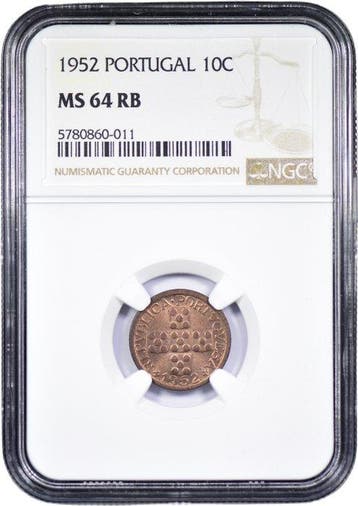Portugal. Republic. X Centavos 1952 - NGC - MS 64 - Escassa, Postzegels en Munten