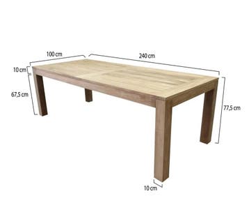 Krista dining teak tuintafel 240x100xH77 cm naturel, Tuin en Terras, Tuintafels, Ophalen of Verzenden, Nieuw, Teakhout