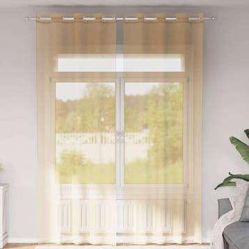 vidaXL Gordijnen Voile met doorvoertules 2 st zand, Verzenden, Nieuw, Bruin
