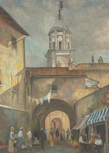 Italiaanse school (XX) - Scorcio urbano con mercato