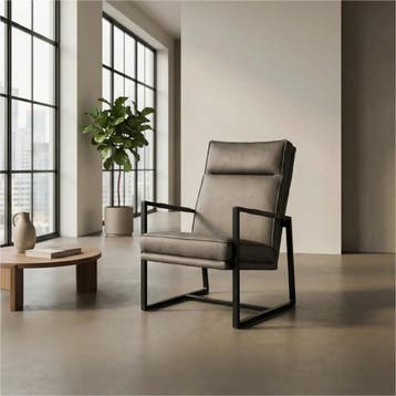 Leren fauteuil Square - Rancho Steel (grijs), Nieuw, Ophalen of Verzenden, 50 tot 75 cm, Industrieel, Modern