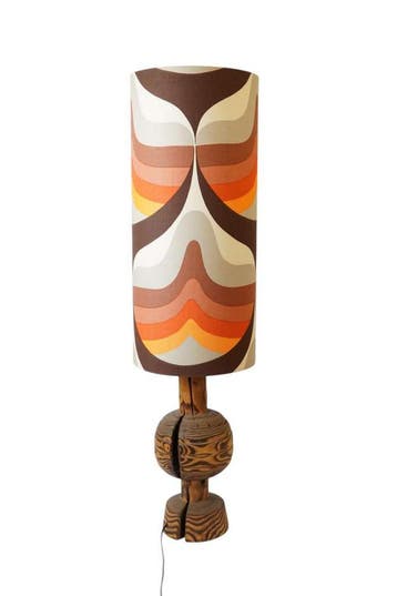Grote vintage vloerlamp met brutalist houten voet en psyched, Huis en Inrichting, Ophalen of Verzenden, Nieuw