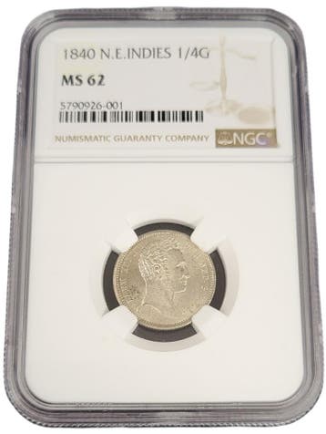 Nederlands Indië - kwart gulden 1840 NGC gecertificeerd MS62, Verzenden, Koning Willem I, Losse munt, Zilver