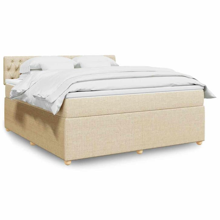 vidaXL Boxspring met matras stof crèmekleurig 180x200 cm, Huis en Inrichting, Slaapkamer | Bedden, 80 cm, 200 cm, Crème, Eenpersoons