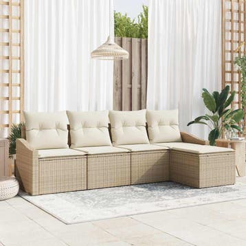 vidaXL Bankstel 5 st Beige poly rattan, Verzenden, Nieuw, Rotan, 5 zitplaatsen