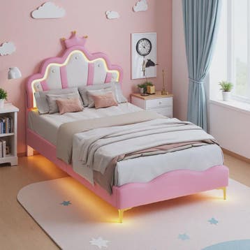 Betoverend Prinsessenbed 90x200cm met Kroon Hoofdbord, LED V, Verzenden, Nieuw