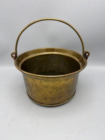 Antieke messing emmer met koperen details – 19e eeuw - Emmer