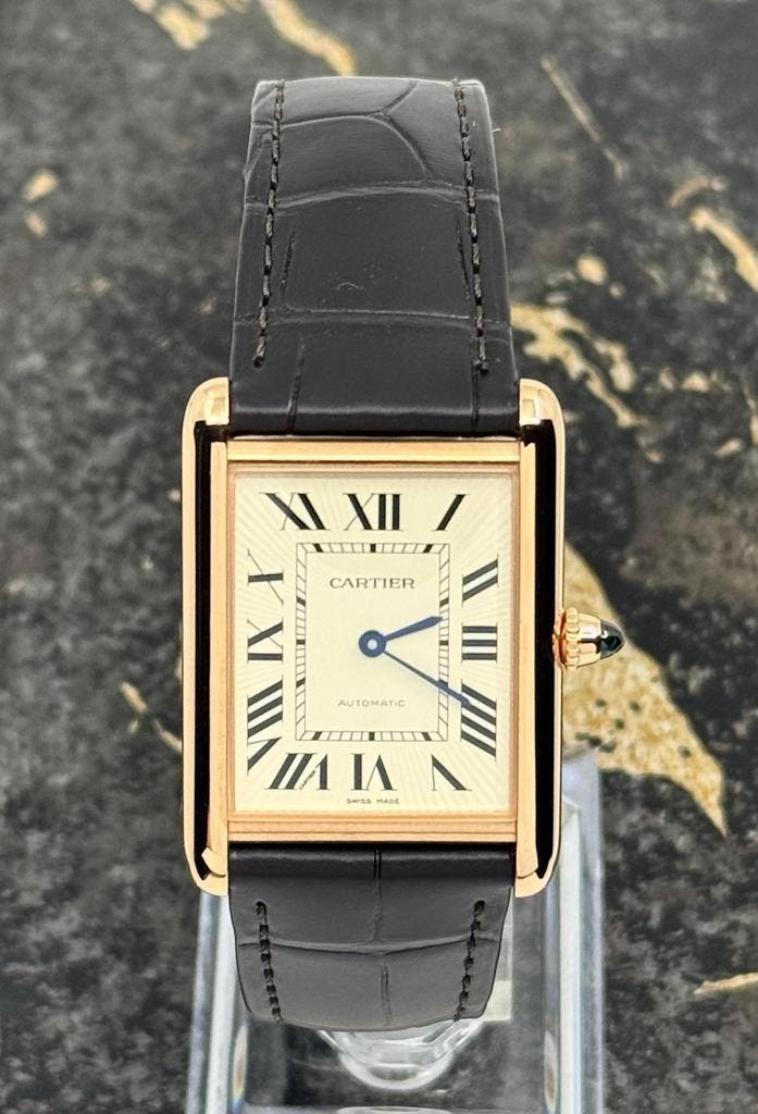 Cartier Tank Louis Cartier XL - Rose - Brown Strap - WGTA034, Sieraden, Tassen en Uiterlijk, Horloges | Heren, Leer, Nieuw, Goud