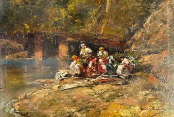 Eugenio Selva (XIX-XX) - Lavandaie sul fiume - NO RESERVE
