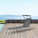 Ligbed met luifel Argozelo 186x55x24 cm set van 2 donkergrij, Verzenden, Nieuw