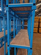 Stapelrek 253x72x75cm met multiplex plaat, blauw, gebruikt -, Ophalen of Verzenden