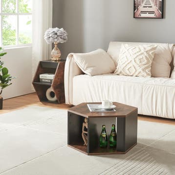 Salontafel Molde set van 2 zwart en walnootkleurig [en.casa], Huis en Inrichting, Tafels | Salontafels, Verzenden, Nieuw