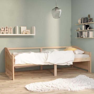 vidaXL Bedbank 3-zits massief grenenhout 90x200 cm, Huis en Inrichting, 90 cm, Eenpersoons, Bruin, Verzenden