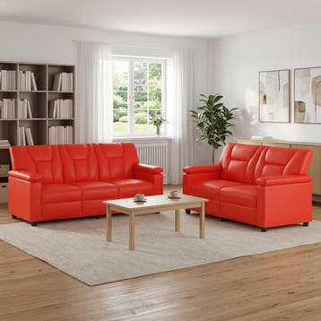 vidaXL Bankstel 2 pcs Rood Kunstleer, Verzenden, Nieuw, Leer, 150 tot 200 cm