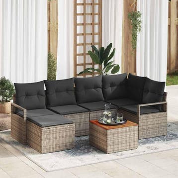 vidaXL Tuinbankenset 7 st Grijs poly rattan, Verzenden, Nieuw, Rotan, 7 zitplaatsen