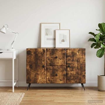 vidaXL Dressoir met lade Gerookt eiken 89 x 34,5 x 60 cm, Verzenden, Nieuw, Overige houtsoorten, Minder dan 50 cm