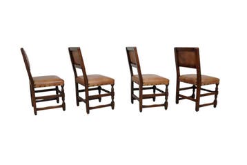 Set van 4 eikenhouten eetkamerstoelen met leer en nagels, Ophalen of Verzenden, Nieuw
