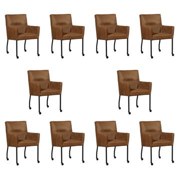 Set van 10 Leren eetkamerstoelen Lucky - Kenia Brown, Ophalen of Verzenden, Nieuw, Leer