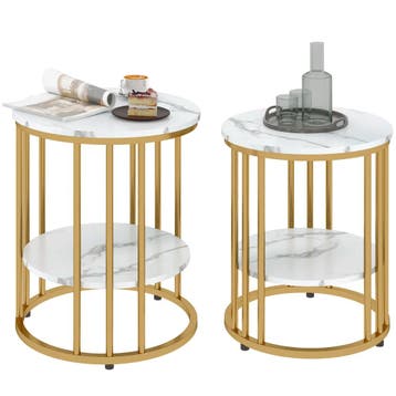 TRUUSK Ronde Salontafel Set van 2 - Opbergruimte - Stalen Fr, Huis en Inrichting, Woonaccessoires | Kussens, Verzenden, Nieuw