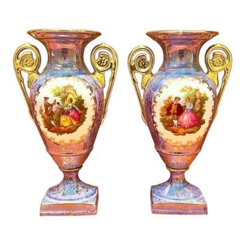 Limoges - Bottega di decoratori Limoges - Vaas (2) - Anfora, Antiek en Kunst