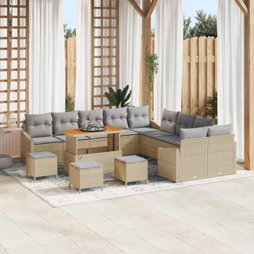 vidaXL Tuinbankenset Beige Poly riet, Verzenden, Nieuw