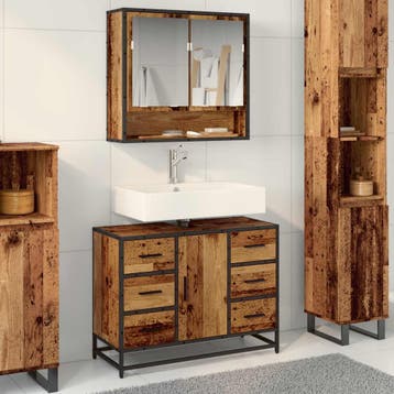 vidaXL Badkamerkast met lade Oud Hout 80 x 33 x 60 cm, Verzenden, Nieuw, (Half)hoge kast