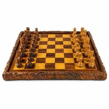 Vintage 1980s 3-in-1 Hand-Carved Wood Presentation Game Set, Antiek en Kunst