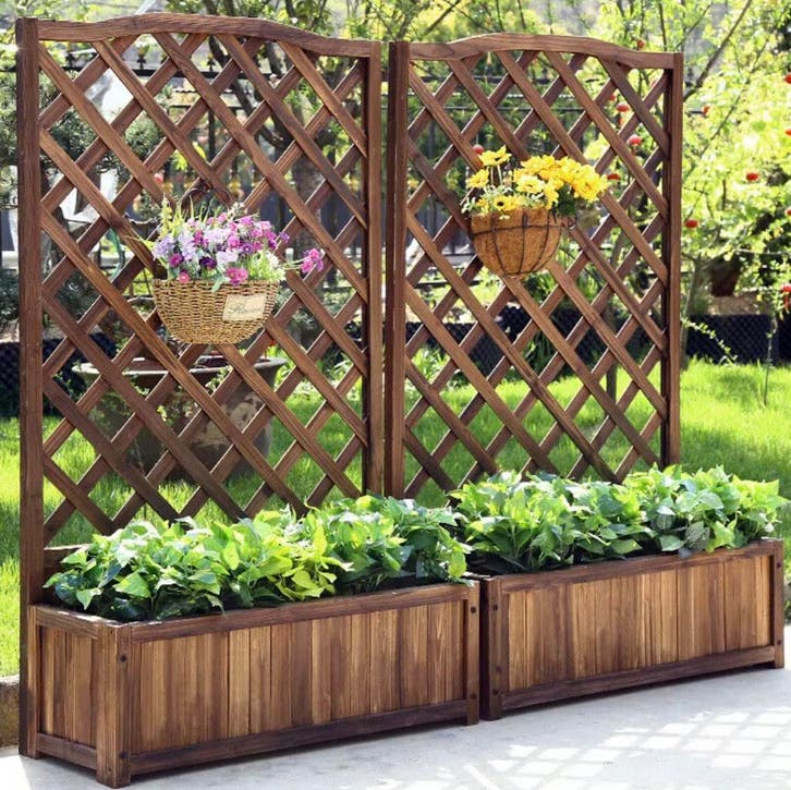 Plantenbak met Latwerk van Grenenhout - Klimondersteuning, Tuin en Terras, Bloembakken en Plantenbakken, Nieuw, Hout, Binnen, Balkon