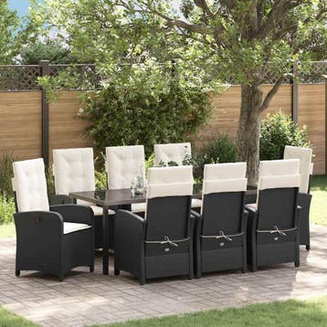 vidaXL Tuin eettafelset 9 st Zwart poly rattan, Verzenden, Nieuw, Rotan, Meer dan 8 zitplaatsen