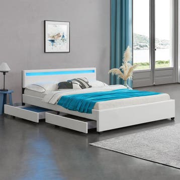Gestoffeerd bed Lyon - 180 x 200 cm - Wit - LED Verlichting, Verzenden, Nieuw