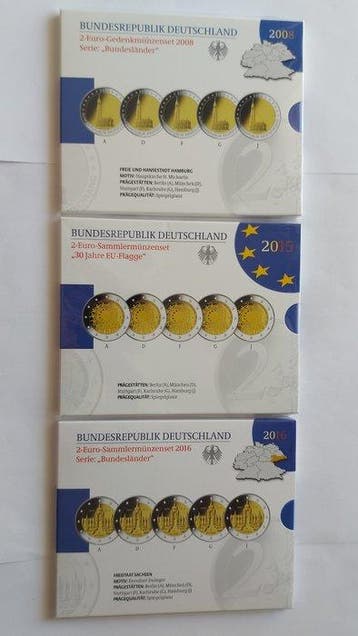 Duitsland. 2 Euro 2008/2015/2016 A D F G J (15 moedas)
