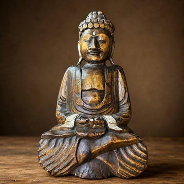 Handgesneden Boeddha-figuur in meditatiehouding - Bali - 41, Antiek en Kunst