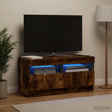 vidaXL LED tv-meubel Gerookt eiken Bewerkt hout, Minder dan 50 cm, Verzenden, Nieuw, Minder dan 100 cm