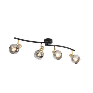 Art Deco plafondlamp goud met smoke glas 4-lichts - Vidro, Verzenden, Nieuw, Glas
