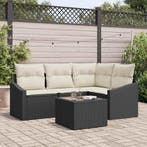 vidaXL Tuinbankenset met kussen 5 pcs Bruin en Crème poly, Verzenden, Nieuw, Rotan, 5 zitplaatsen
