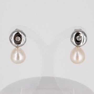 Oorbellen - 18 karaat Witgoud Diamant (Natuurlijk) - Parel, Sieraden, Tassen en Uiterlijk, Oorbellen, Nieuw