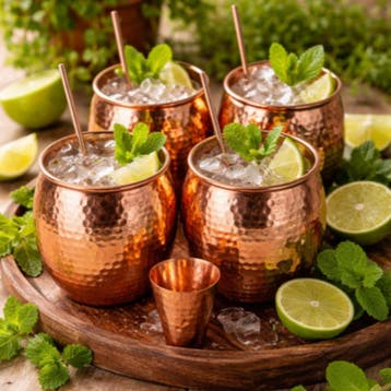 Puur koperen moscow mule set gehamerd - 4 bekers met shot, Ophalen of Verzenden, Nieuw