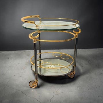 Serveerwagen - Grote wielen - Messing, Kristal - Italiaans, Nieuw