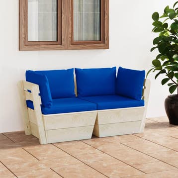vidaXL Tuinbank 2-zits met kussens pallet vurenhout, Verzenden, Nieuw, Hout