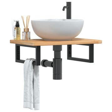 vidaXL Badkamer wandschap staal en massief eikenhout, Verzenden, Nieuw