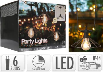 Pro Garden Party Lights Vintage LED Lichtsnoer 6 Filament..., Verzenden, Nieuw