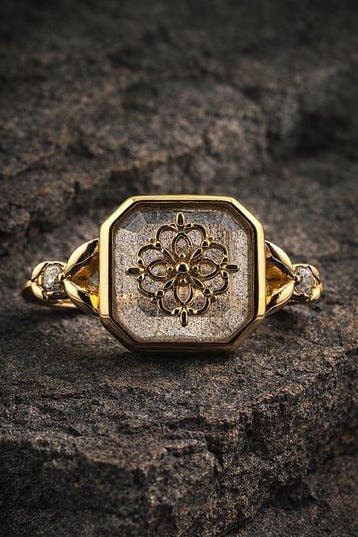 Zilver, Vintage-geïnspireerde Labradoriet ring - goudverguld, Antiek en Kunst