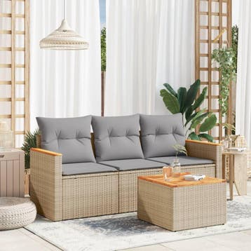 vidaXL 4-delige Loungeset met kussens poly rattan gemengd, Verzenden, Nieuw, Loungeset